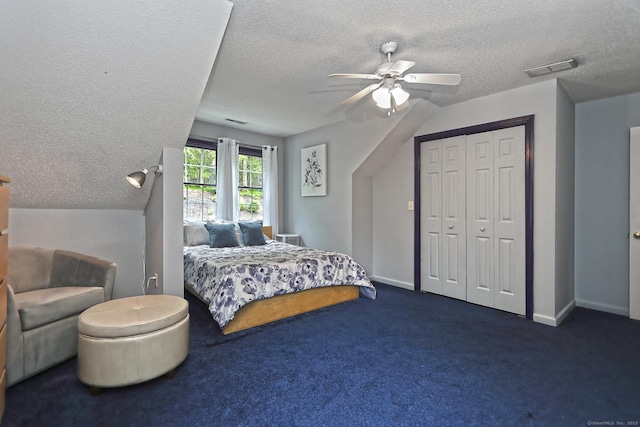 250 Wooding Hill Rd, Bethany, CT 06524 - bedroom with a textured ceiling, carpet, a closet, ceiling fan, and baseboards
