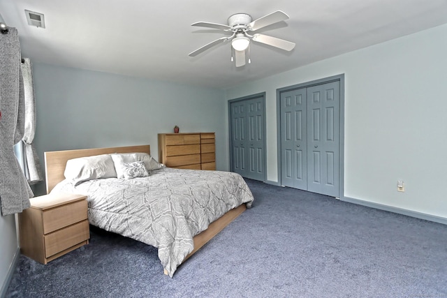 250 Wooding Hill Rd, Bethany, CT 06524 - carpeted bedroom with multiple closets, a ceiling fan, and baseboards