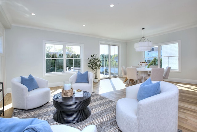 450 Penfield Rd, Fairfield, CT 06824 - living area featuring ornamental molding, baseboards, wood finished floors, and recessed lighting