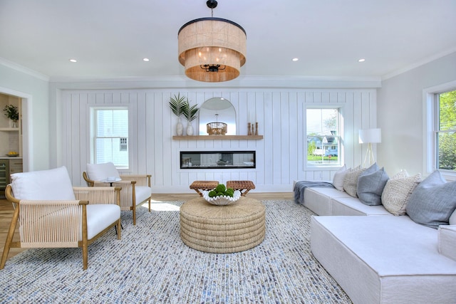 450 Penfield Rd, Fairfield, CT 06824 - living area featuring ornamental molding, wood finished floors, and recessed lighting
