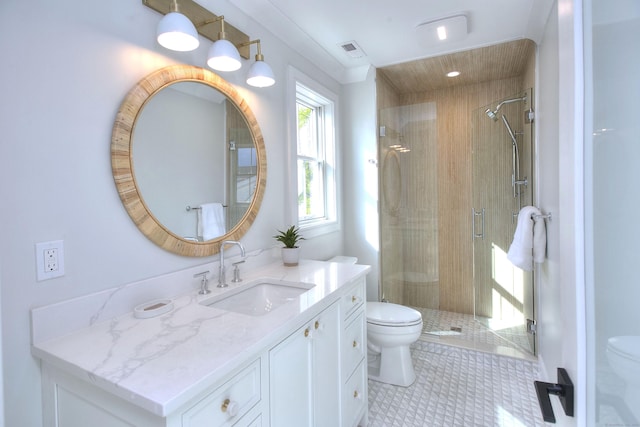 450 Penfield Rd, Fairfield, CT 06824 - bathroom featuring toilet, a stall shower, and vanity