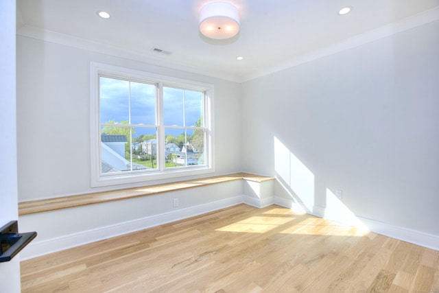 450 Penfield Rd, Fairfield, CT 06824 - empty room featuring ornamental molding, baseboards, light wood finished floors, and recessed lighting