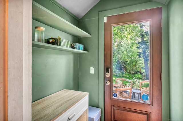 19 Orpington St, Hamden, CT 06517 - mudroom featuring vaulted ceiling