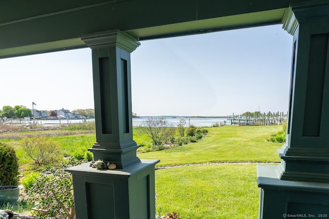 49 Bayberry Ln, Groton, CT 06340 - view of green lawn featuring a water view and entry steps