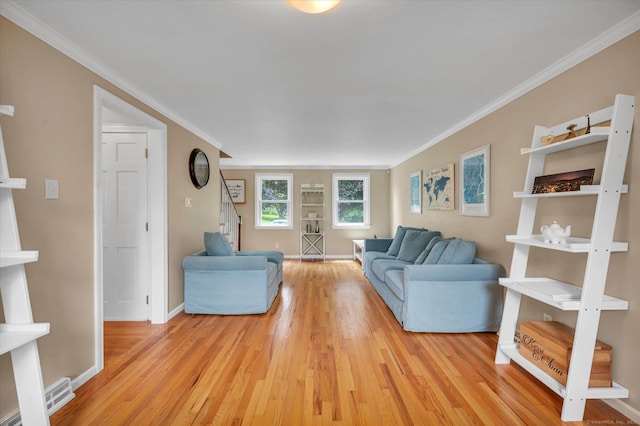 7 Beechwood Cir, Cromwell, CT 06416 - living room with light wood-style flooring, crown molding, stairway, and baseboards
