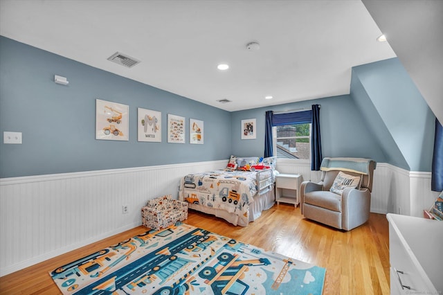 7 Beechwood Cir, Cromwell, CT 06416 - bedroom with a wainscoted wall, light wood-style floors, and recessed lighting