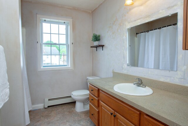 4 Fox Run Ln, New Hartford, CT 06057 - full bathroom featuring a baseboard heating unit, toilet, healthy amount of natural light, and vanity