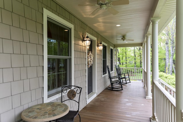 79 Erdoni Rd, Columbia, CT 06237 - wooden terrace featuring a porch and ceiling fan