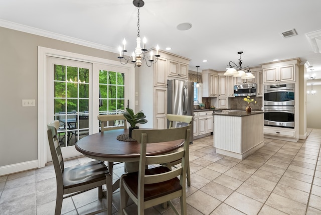 79 Erdoni Rd, Columbia, CT 06237 - dining space featuring a chandelier, plenty of natural light, baseboards, crown molding, and recessed lighting