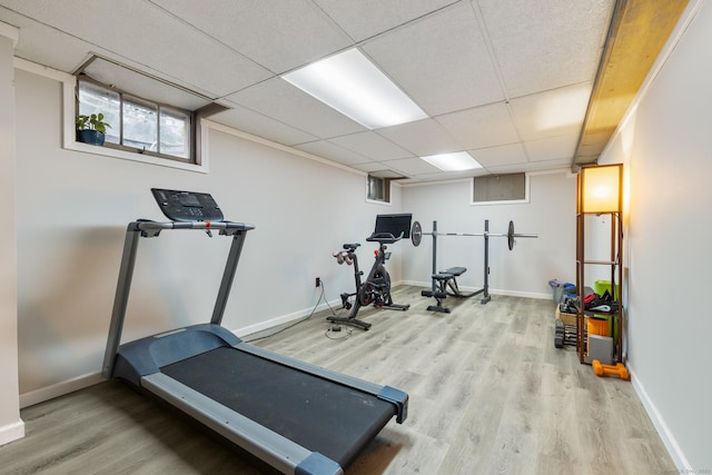 46 Glenbrook Rd, West Hartford, CT 06107 - exercise room featuring wood finished floors, baseboards, and a drop ceiling