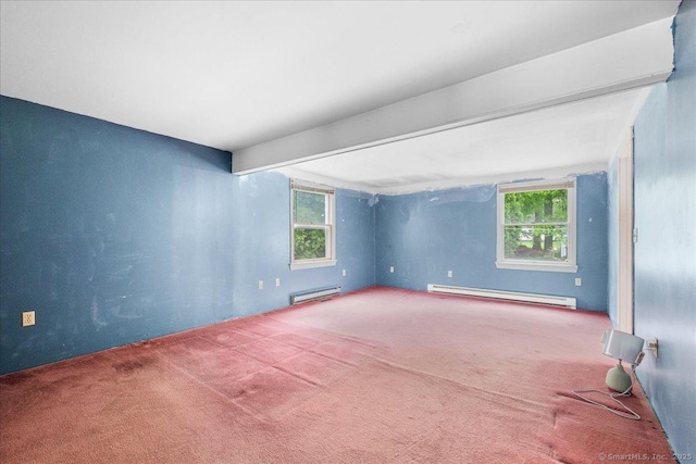 20 Cedar Ln, Norwich, CT 06360 - carpeted empty room featuring baseboard heating and beam ceiling