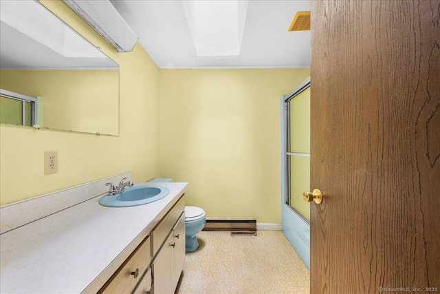 20 Cedar Ln, Norwich, CT 06360 - full bathroom with vanity, toilet, combined bath / shower with glass door, and baseboards