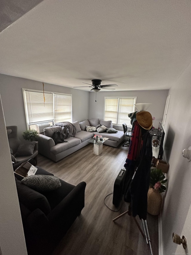 74 Saltonstall Ave, New Haven, CT 06513 - living area with wood finished floors, a ceiling fan, and a textured ceiling