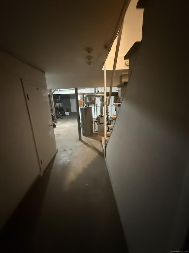 74 Saltonstall Ave, New Haven, CT 06513 - corridor with concrete flooring and gas water heater