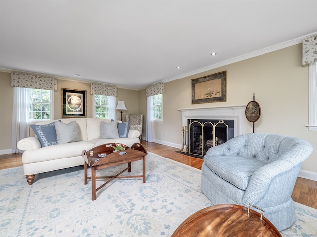 61 Nod Hill Rd, Wilton, CT 06897 - living room with plenty of natural light, crown molding, baseboards, wood finished floors, and recessed lighting
