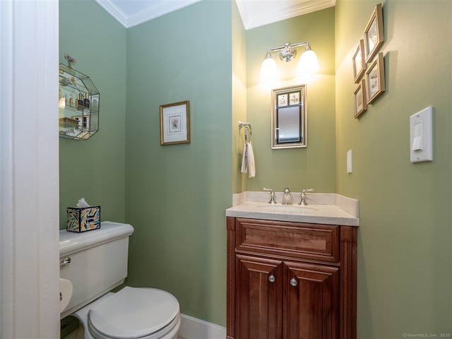 61 Nod Hill Rd, Wilton, CT 06897 - bathroom with crown molding, toilet, vanity, and baseboards