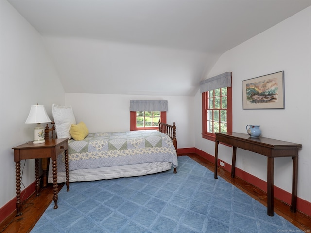 61 Nod Hill Rd, Wilton, CT 06897 - bedroom with vaulted ceiling, wood finished floors, and baseboards