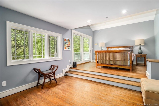 550 Barrack Hill Rd, Ridgefield, CT 06877 - bedroom with access to outside, wood finished floors, and recessed lighting