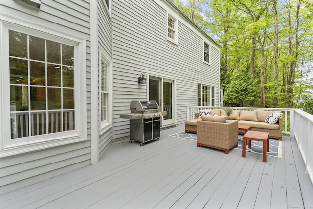 94 Glen Dr, New Canaan, CT 06840 - wooden deck with outdoor lounge area and a grill
