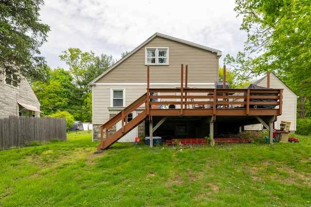 348 Harwinton Ave, Torrington, CT 06790 - rear view of house with a lawn, a wooden deck, and stairway