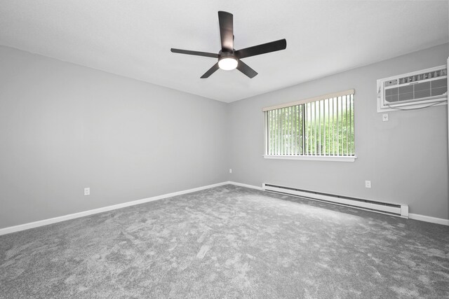 1400 Meriden Rd Apt 1-2, Waterbury, CT 06705 - empty room featuring baseboard heating, a wall unit AC, a ceiling fan, carpet, and baseboards