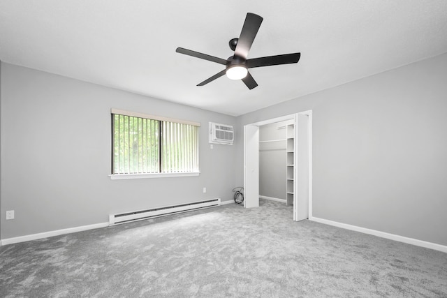 1400 Meriden Rd Apt 1-2, Waterbury, CT 06705 - unfurnished bedroom featuring baseboard heating, carpet, an AC wall unit, and baseboards
