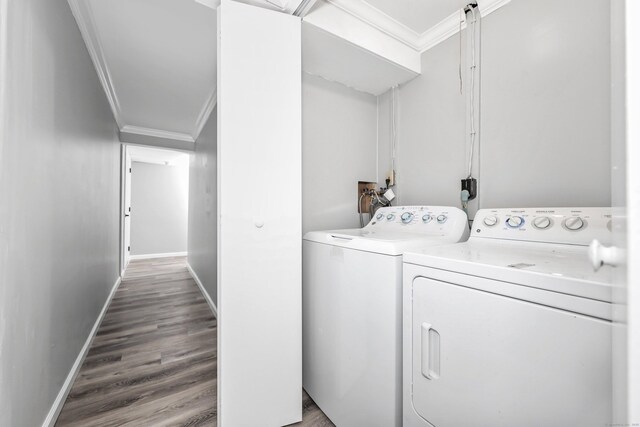 1400 Meriden Rd Apt 1-2, Waterbury, CT 06705 - washroom with ornamental molding, independent washer and dryer, baseboards, and wood finished floors