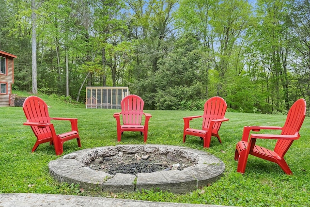 6 Knorr Rd, Oxford, CT 06478 - view of grassy yard featuring a fire pit and a sunroom