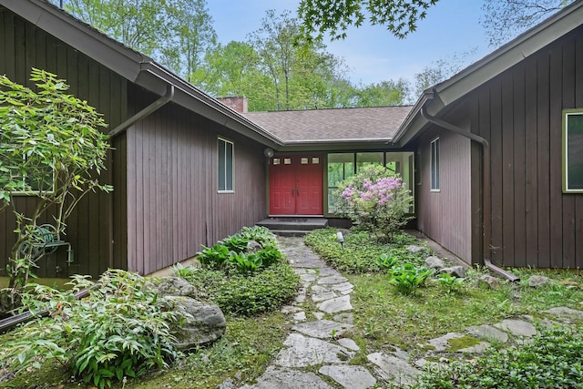 61 Stony Brook Rd, Middlebury, CT 06762 - doorway to property featuring a shingled roof