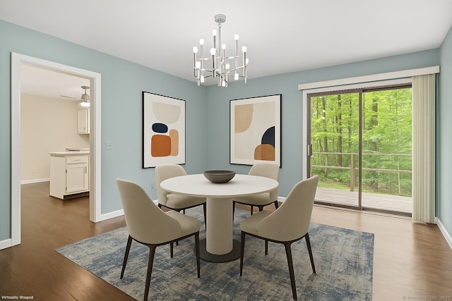 61 Stony Brook Rd, Middlebury, CT 06762 - dining room with a chandelier, dark wood finished floors, and baseboards