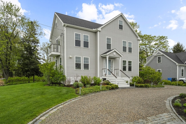 3 Arrowhead Rd, Madison, CT 06443 - traditional-style home with a balcony, a front yard, and driveway