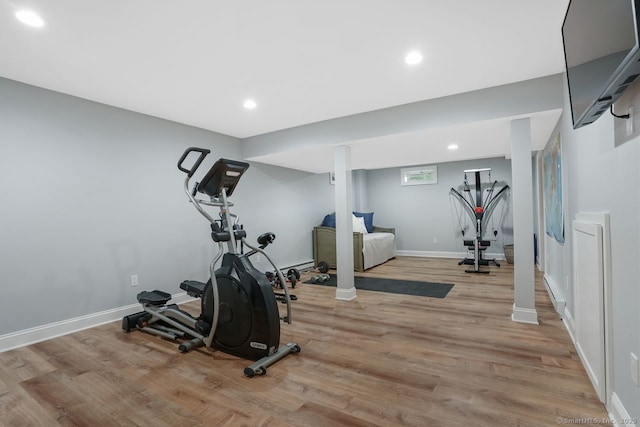 18 Beaver Dam Rd, Newtown, CT 06470 - workout area featuring wood finished floors, baseboards, and recessed lighting