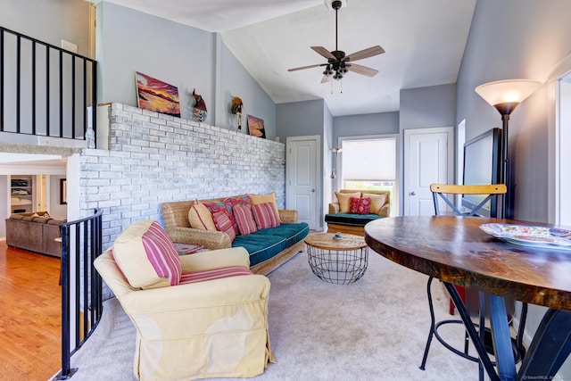 5 Quarry Rd, Stonington, CT 06355 - living area with a ceiling fan, carpet, and high vaulted ceiling