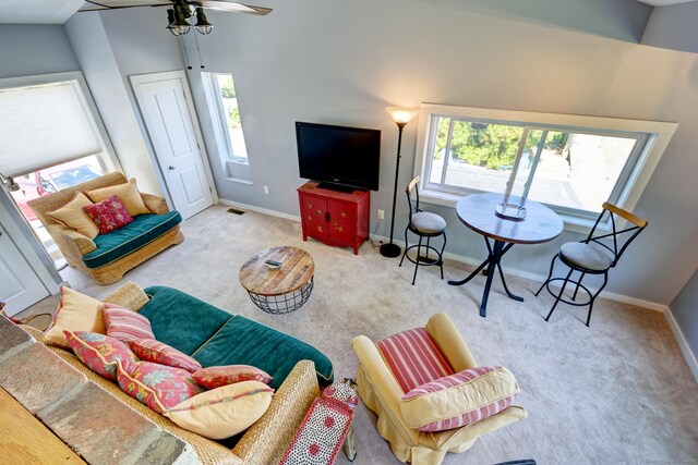 5 Quarry Rd, Stonington, CT 06355 - living area with plenty of natural light, carpet flooring, and a ceiling fan