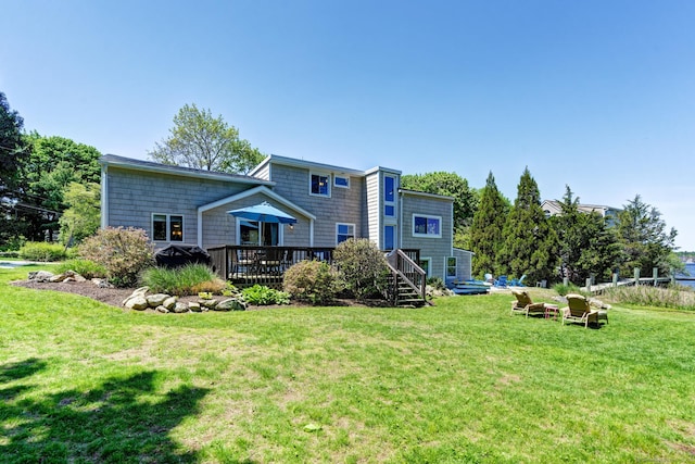 5 Quarry Rd, Stonington, CT 06355 - back of property featuring a wooden deck and a yard