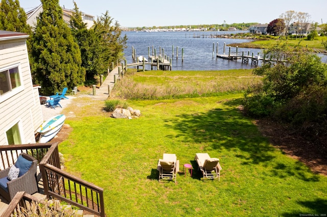 5 Quarry Rd, Stonington, CT 06355 - view of grassy yard featuring a boat dock, a water view, and boat lift