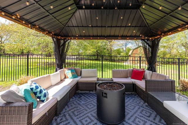 view of patio with a gazebo and an outdoor hangout area