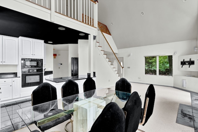 233 N Society Rd, Canterbury, CT 06331 - dining area featuring stairway and high vaulted ceiling