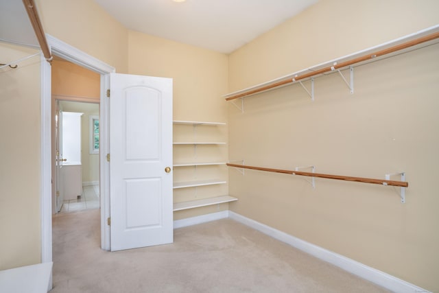 walk in closet with carpet