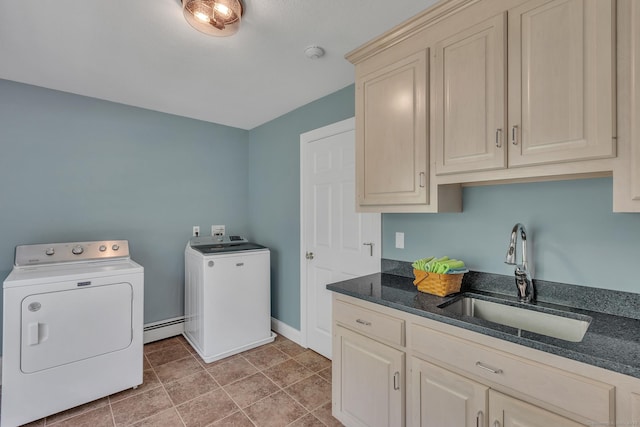 16 Cider Mill Rd, Burlington, CT 06013 - laundry room featuring washer and clothes dryer, baseboard heating, and cabinet space
