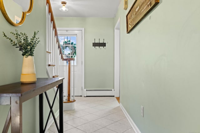 5 Willow Ln, East Lyme, CT 06333 - corridor with a baseboard heating unit, light tile patterned floors, and baseboards