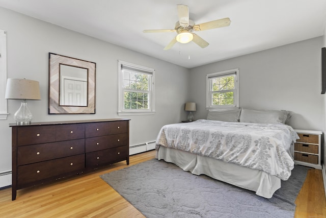 5 Willow Ln, East Lyme, CT 06333 - bedroom featuring baseboard heating, light wood-type flooring, and ceiling fan