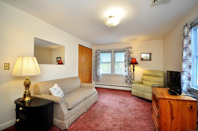 1268 Trout Brook Dr, West Hartford, CT 06119 - carpeted living area featuring a baseboard radiator