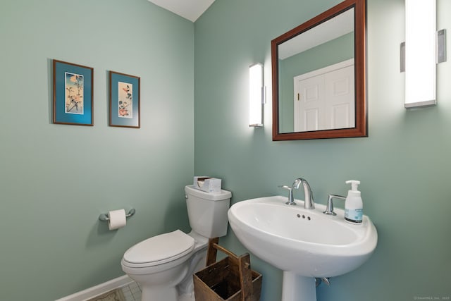 98 Hemlock Valley Rd, East Haddam, CT 06423 - half bathroom featuring toilet, a sink, baseboards, and tile patterned floors