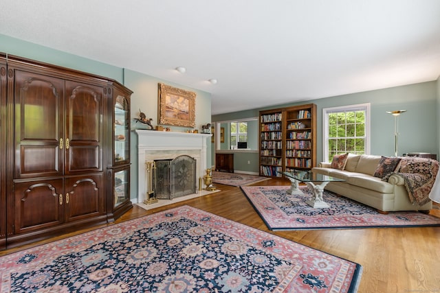 98 Hemlock Valley Rd, East Haddam, CT 06423 - living room featuring wood finished floors, plenty of natural light, a fireplace, and baseboards