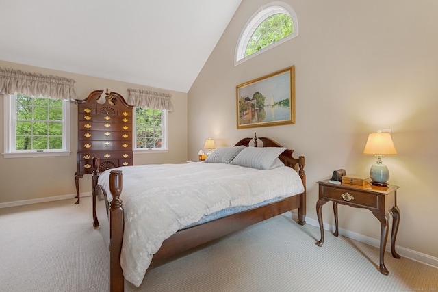 98 Hemlock Valley Rd, East Haddam, CT 06423 - carpeted bedroom featuring multiple windows, baseboards, and high vaulted ceiling