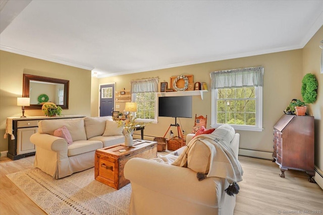 20 Thayer Road Ext, Haddam, CT 06441 - living area with light wood-type flooring, ornamental molding, and a baseboard radiator