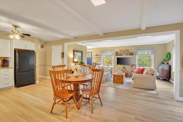 20 Thayer Road Ext, Haddam, CT 06441 - dining area featuring beam ceiling, light wood-style flooring, a ceiling fan, and baseboards