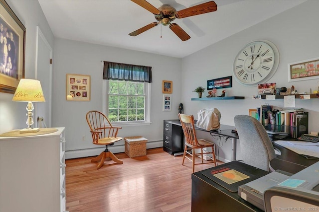 20 Thayer Road Ext, Haddam, CT 06441 - home office with a baseboard radiator, a ceiling fan, wood finished floors, and baseboards