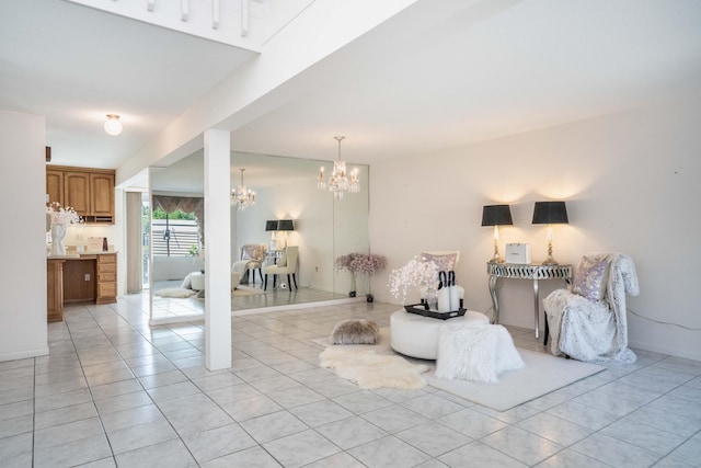 592 Mountain Rd Unit A, West Hartford, CT 06117 - living area with a chandelier and light tile patterned floors